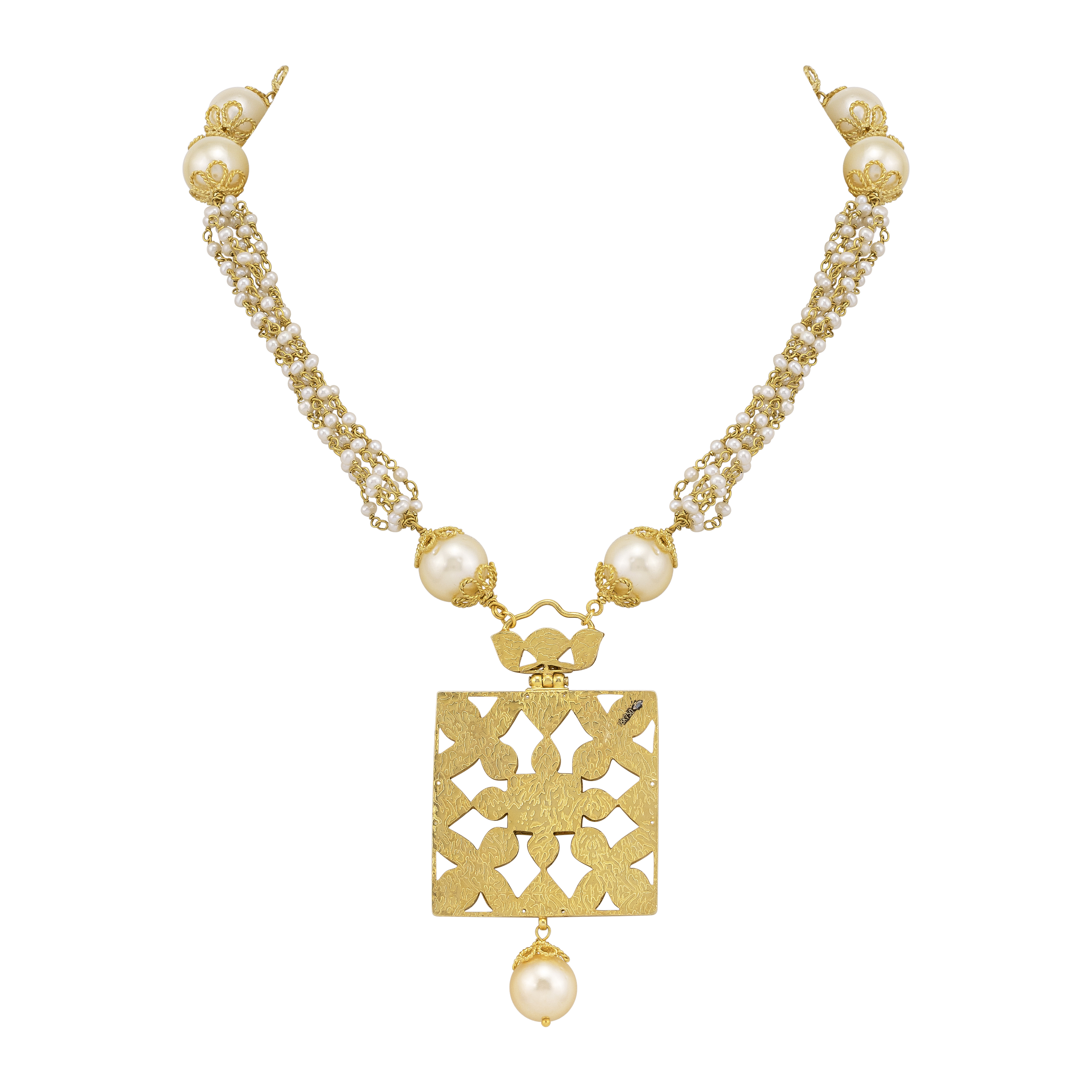 Polki Pendant Necklace with Pearls & Gold Accents